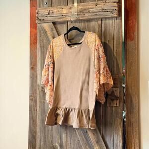 Umgee + XL Brown Waffle Knit Top